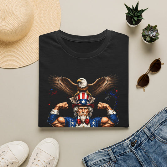 Patriotic "250 and Counting" T-Shirt — Uncle Sam with Eagle