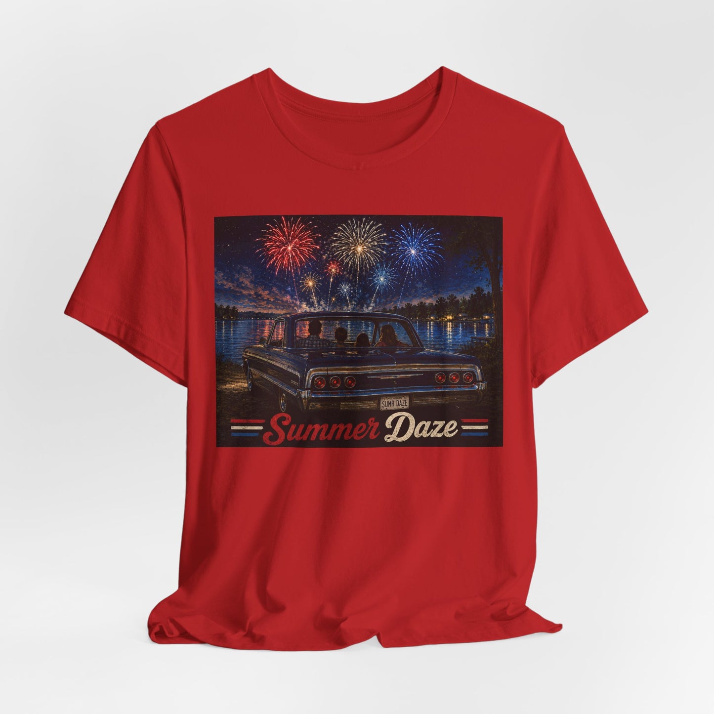 Summer Daze Tee - Retro Car & Fireworks Vintage Graphic Shirt