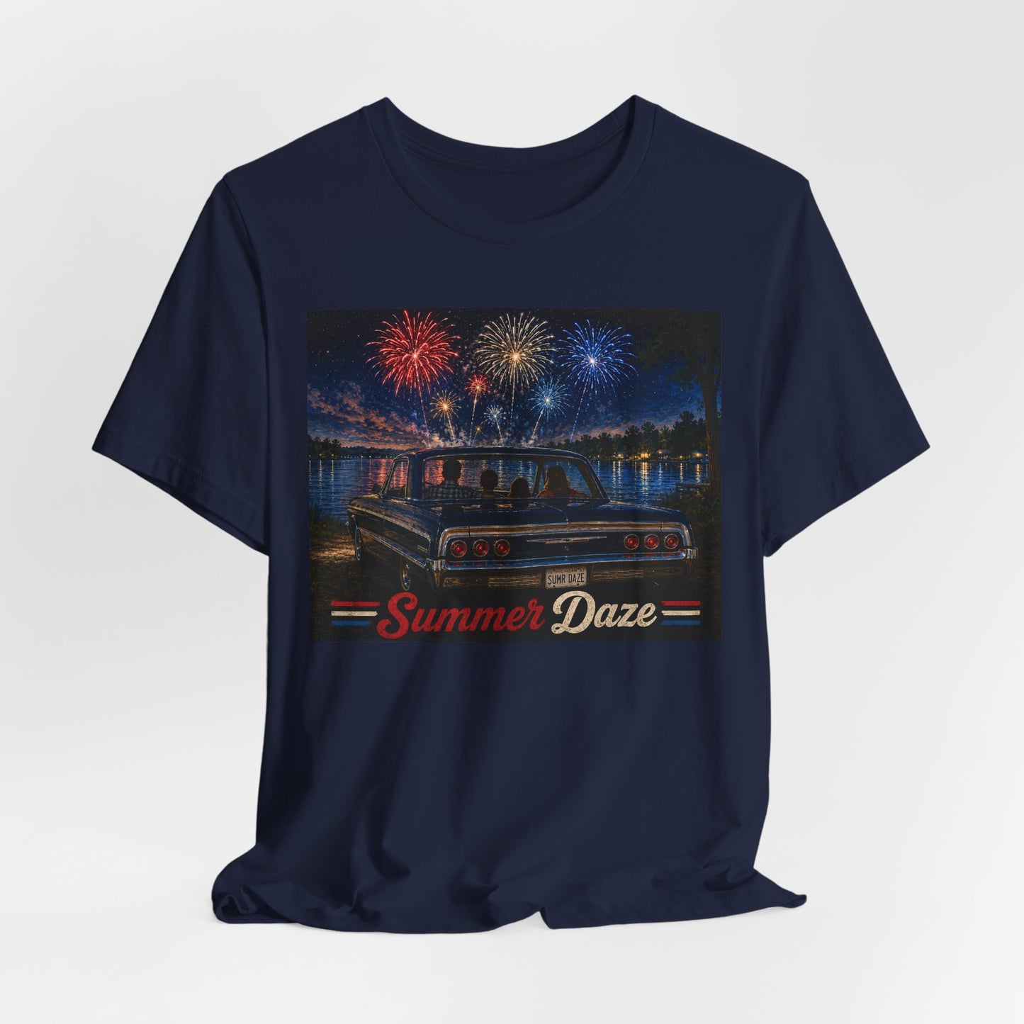 Summer Daze Tee - Retro Car & Fireworks Vintage Graphic Shirt