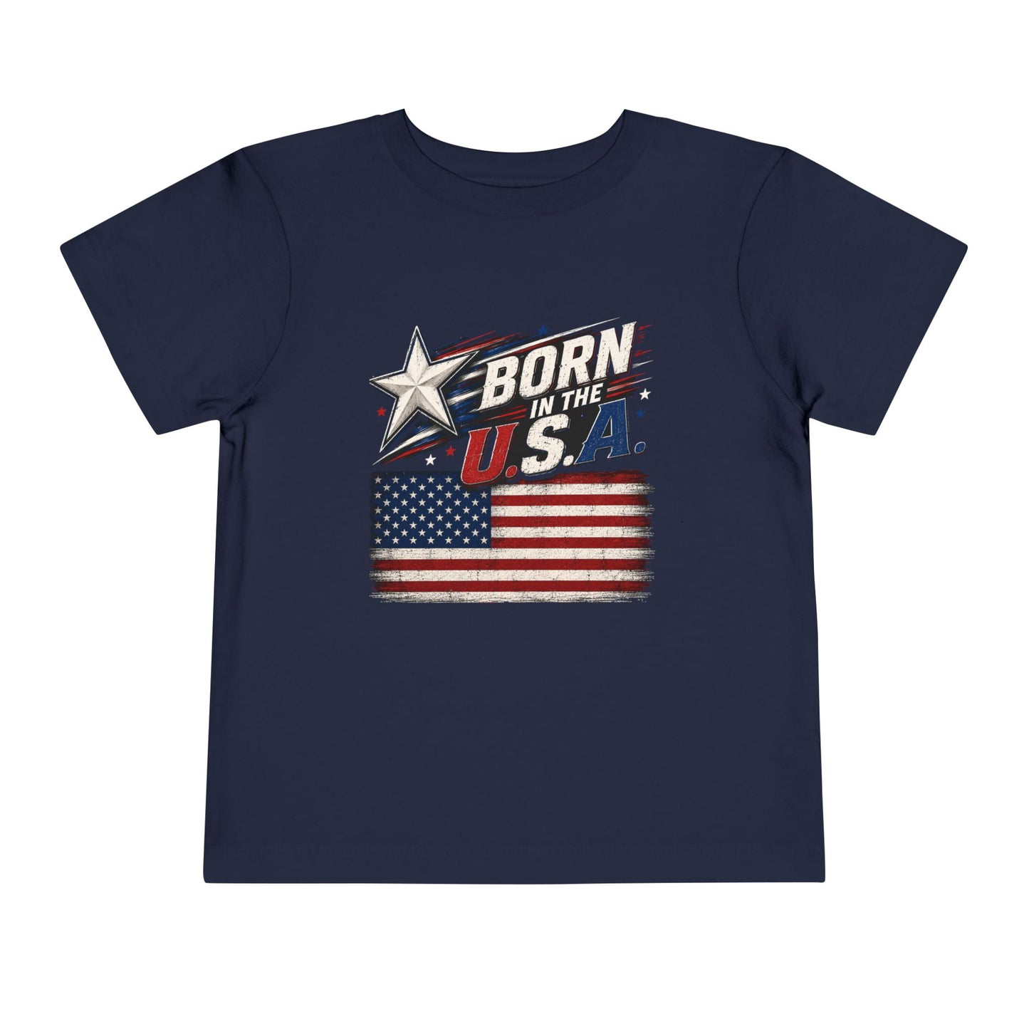 Born in the U.S.A. Toddler Tee — Patriotic American Flag Shirt for Kids