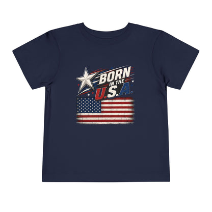 Born in the U.S.A. Toddler Tee — Patriotic American Flag Shirt for Kids