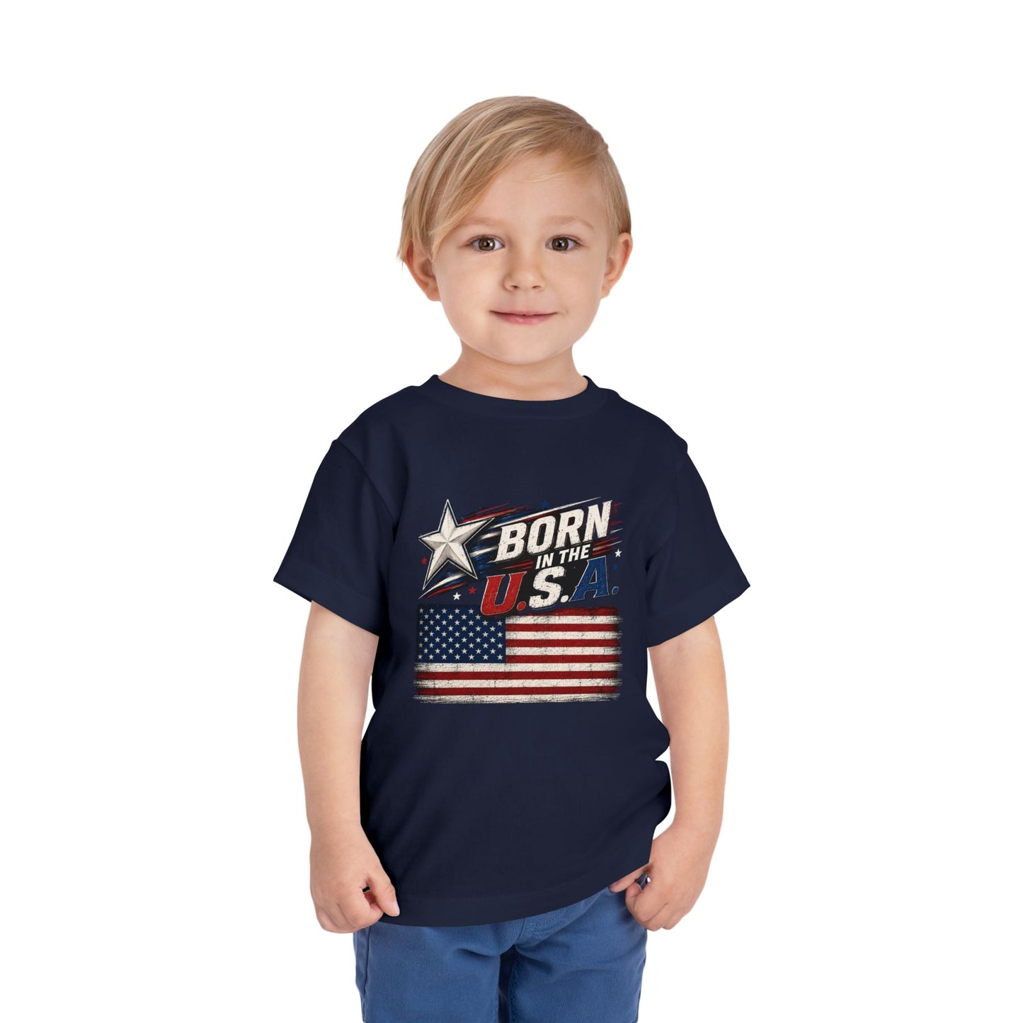 Born in the U.S.A. Toddler Tee — Patriotic American Flag Shirt for Kids