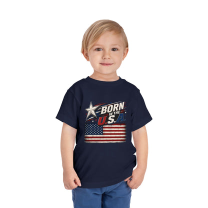 Born in the U.S.A. Toddler Tee — Patriotic American Flag Shirt for Kids