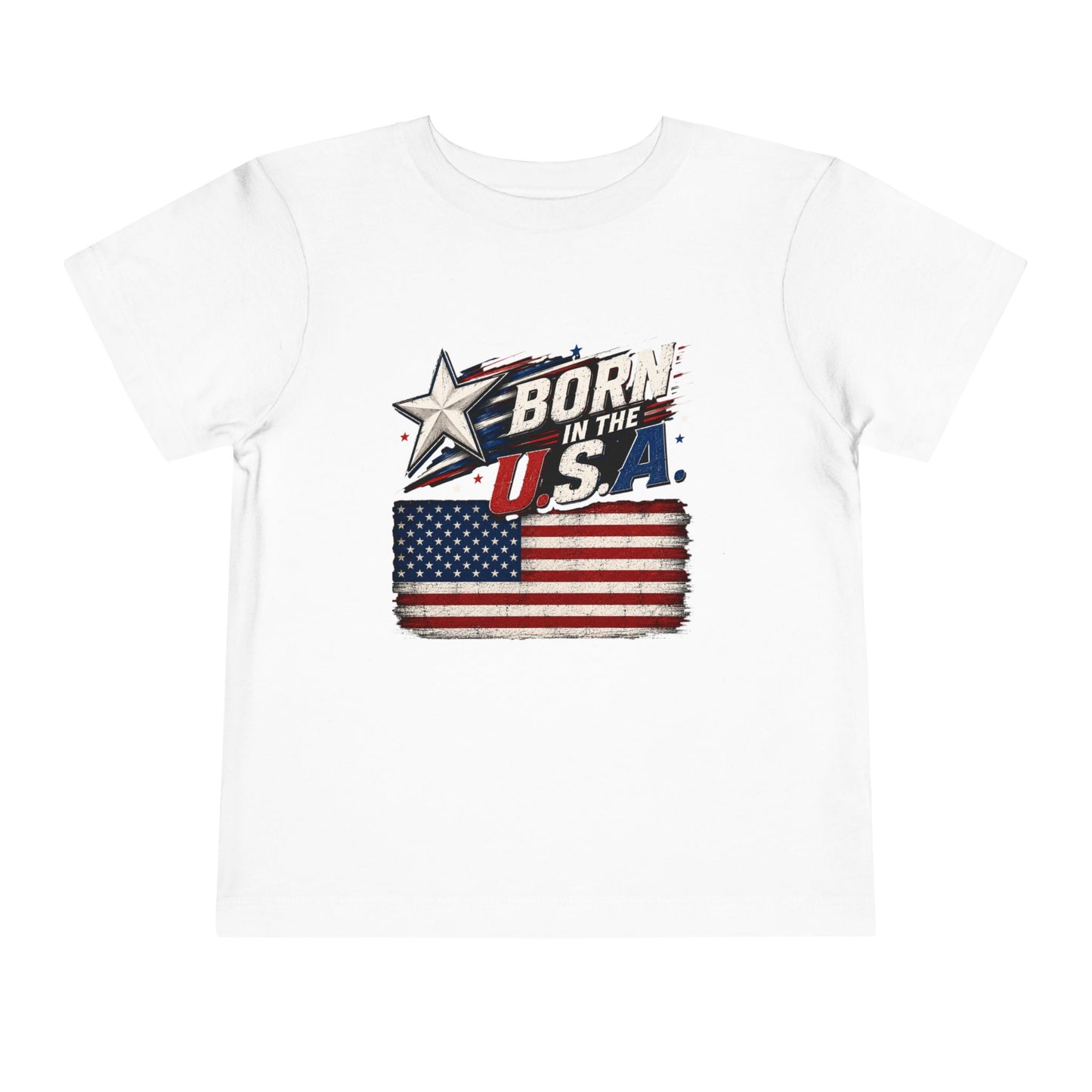 Born in the U.S.A. Toddler Tee — Patriotic American Flag Shirt for Kids