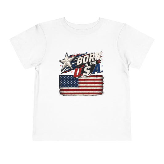 Born in the U.S.A. Toddler Tee — Patriotic American Flag Shirt for Kids
