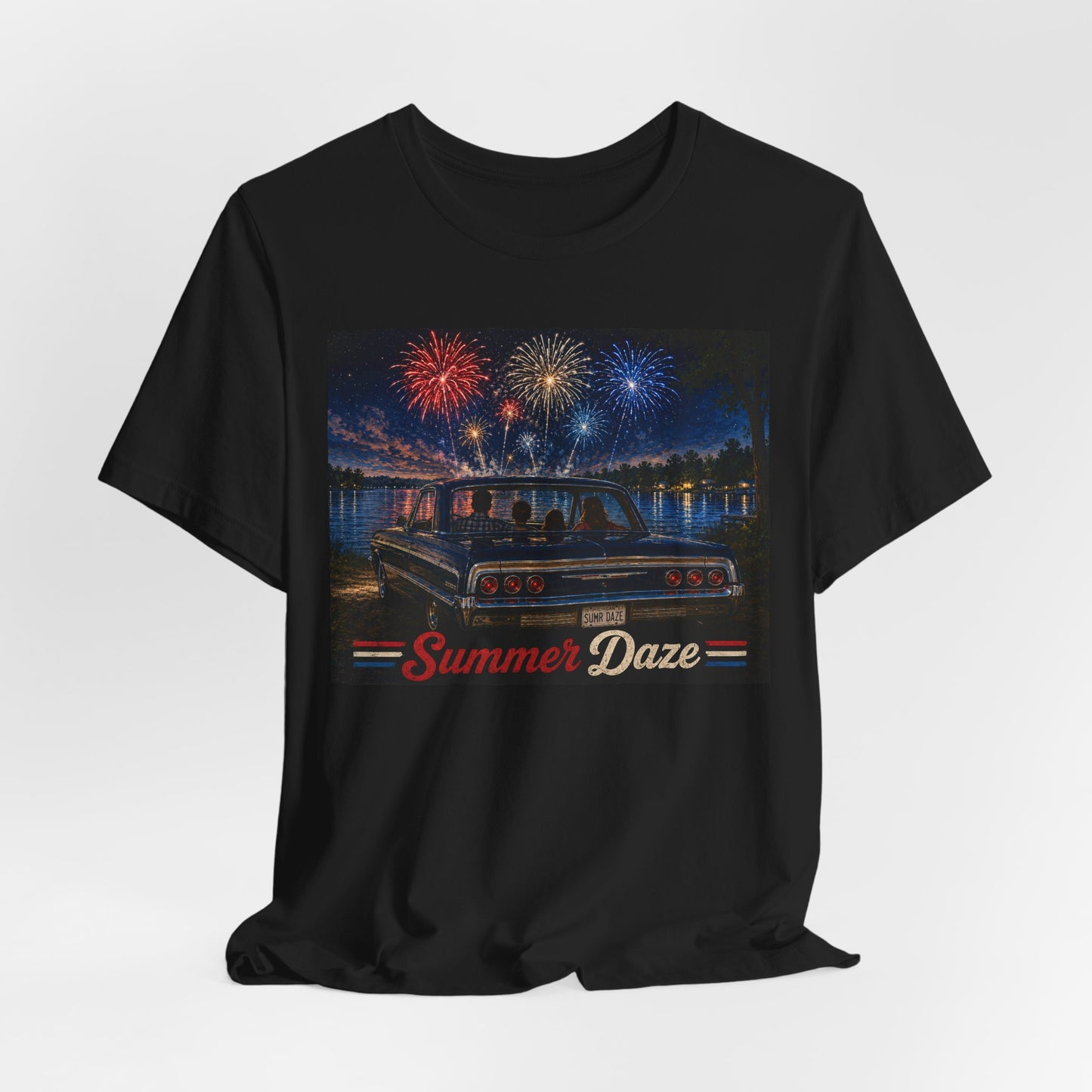 Summer Daze Tee - Retro Car & Fireworks Vintage Graphic Shirt