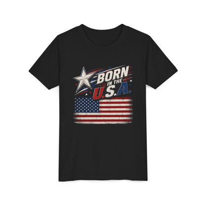 Youth Tee - "Born in the USA" American Flag Patriotic Shirt