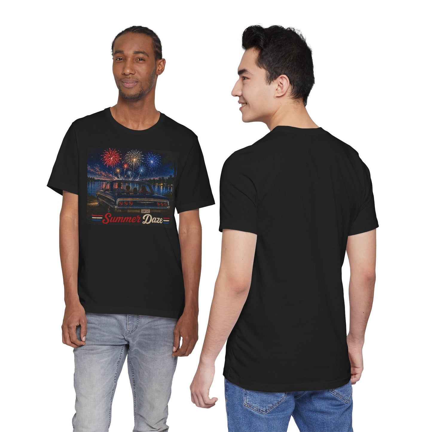 Summer Daze Tee - Retro Car & Fireworks Vintage Graphic Shirt