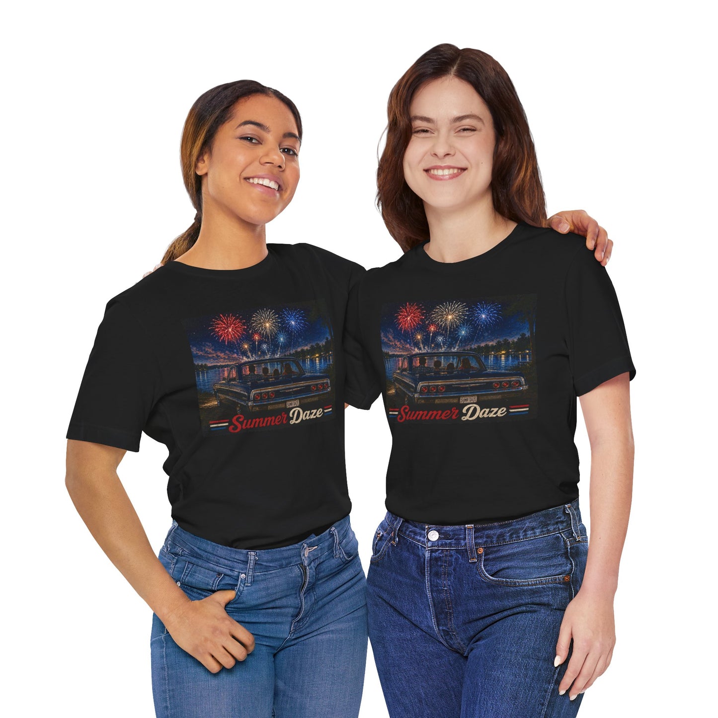 Summer Daze Tee - Retro Car & Fireworks Vintage Graphic Shirt