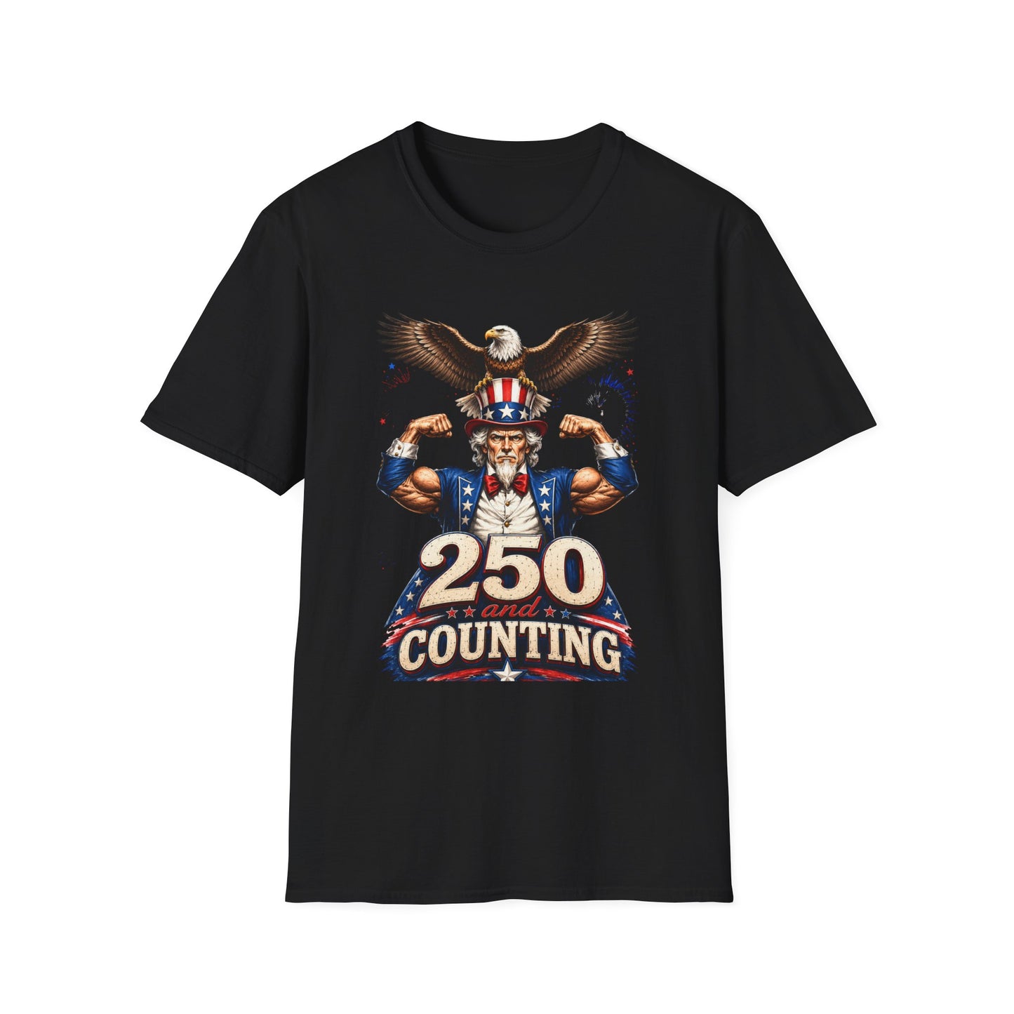 Patriotic "250 and Counting" T-Shirt — Uncle Sam with Eagle