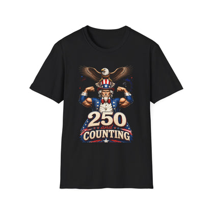 Patriotic "250 and Counting" T-Shirt — Uncle Sam with Eagle