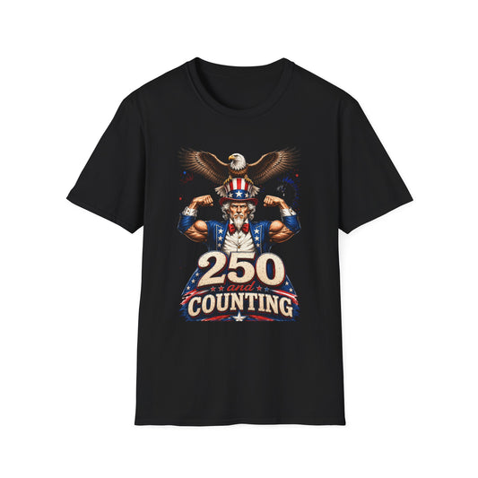Patriotic "250 and Counting" T-Shirt — Uncle Sam with Eagle