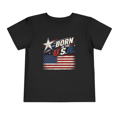 Born in the U.S.A. Toddler Tee — Patriotic American Flag Shirt for Kids