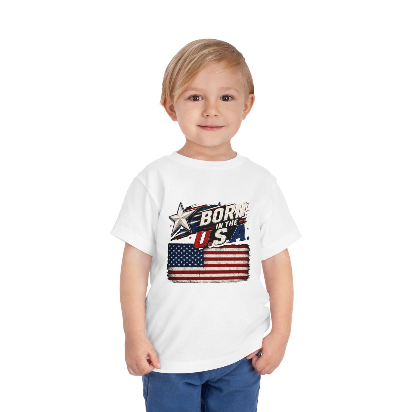 Born in the U.S.A. Toddler Tee — Patriotic American Flag Shirt for Kids