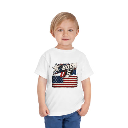 Born in the U.S.A. Toddler Tee — Patriotic American Flag Shirt for Kids