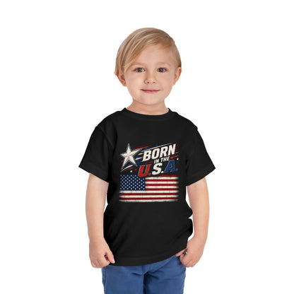 Born in the U.S.A. Toddler Tee — Patriotic American Flag Shirt for Kids